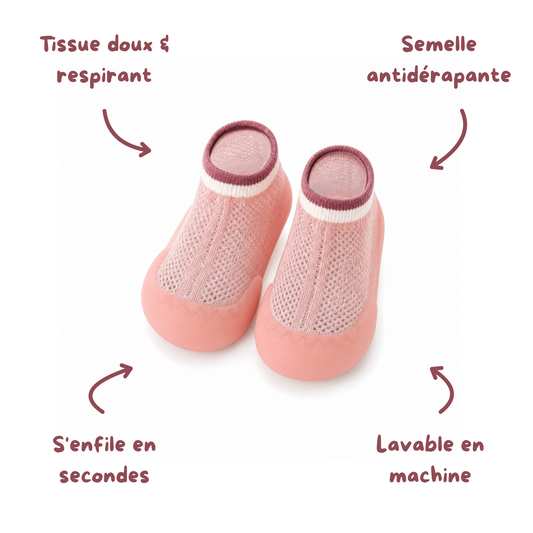 Chaussures-chaussettes bébé mesh respirant - coton doux, semelle antidérapante, lavable machine