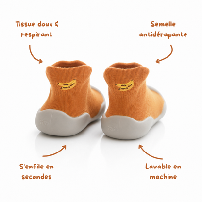 Chaussures-chaussettes bébé - coton respirant, semelle antidérapante, lavable en machine