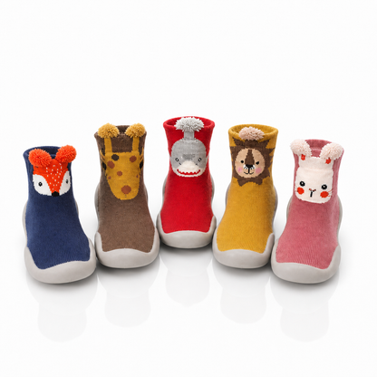 Chaussures-chaussettes bébé Collection Animaux - renard, girafe, requin, lion, lapin - antidérapantes premiers pas