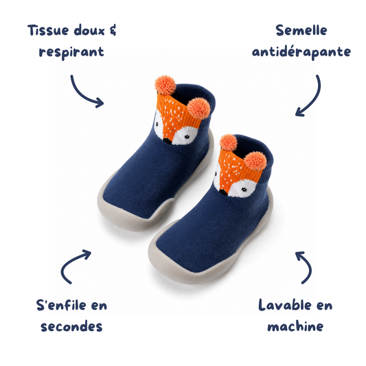 Chaussures-chaussettes bébé - coton respirant, semelle antidérapante, lavable en machine