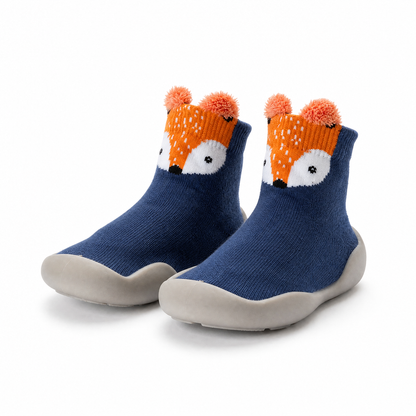 Chaussures-chaussettes bébé renard bleu marine - semelle antidérapante premiers pas