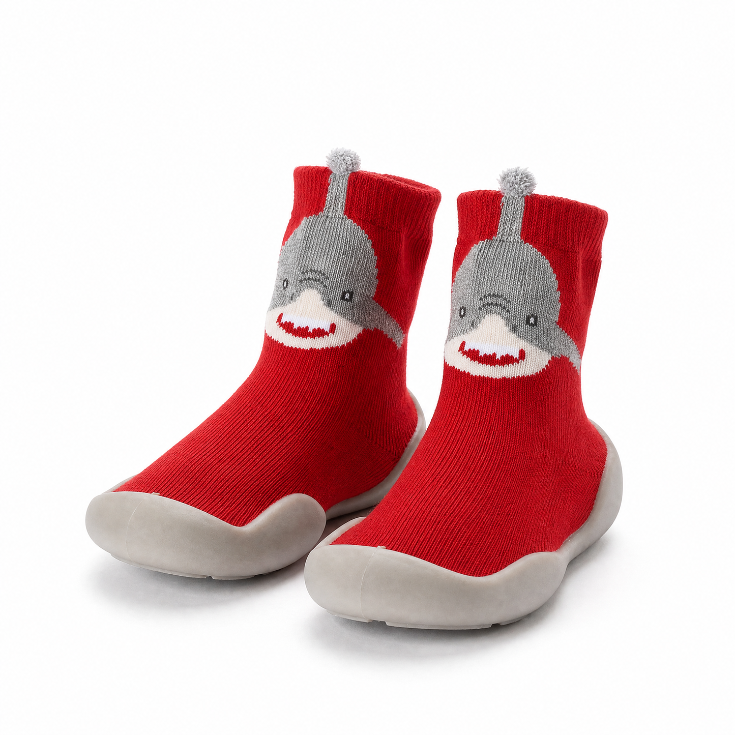 Chaussures-chaussettes bébé requin rouge - semelle antidérapante premiers pas