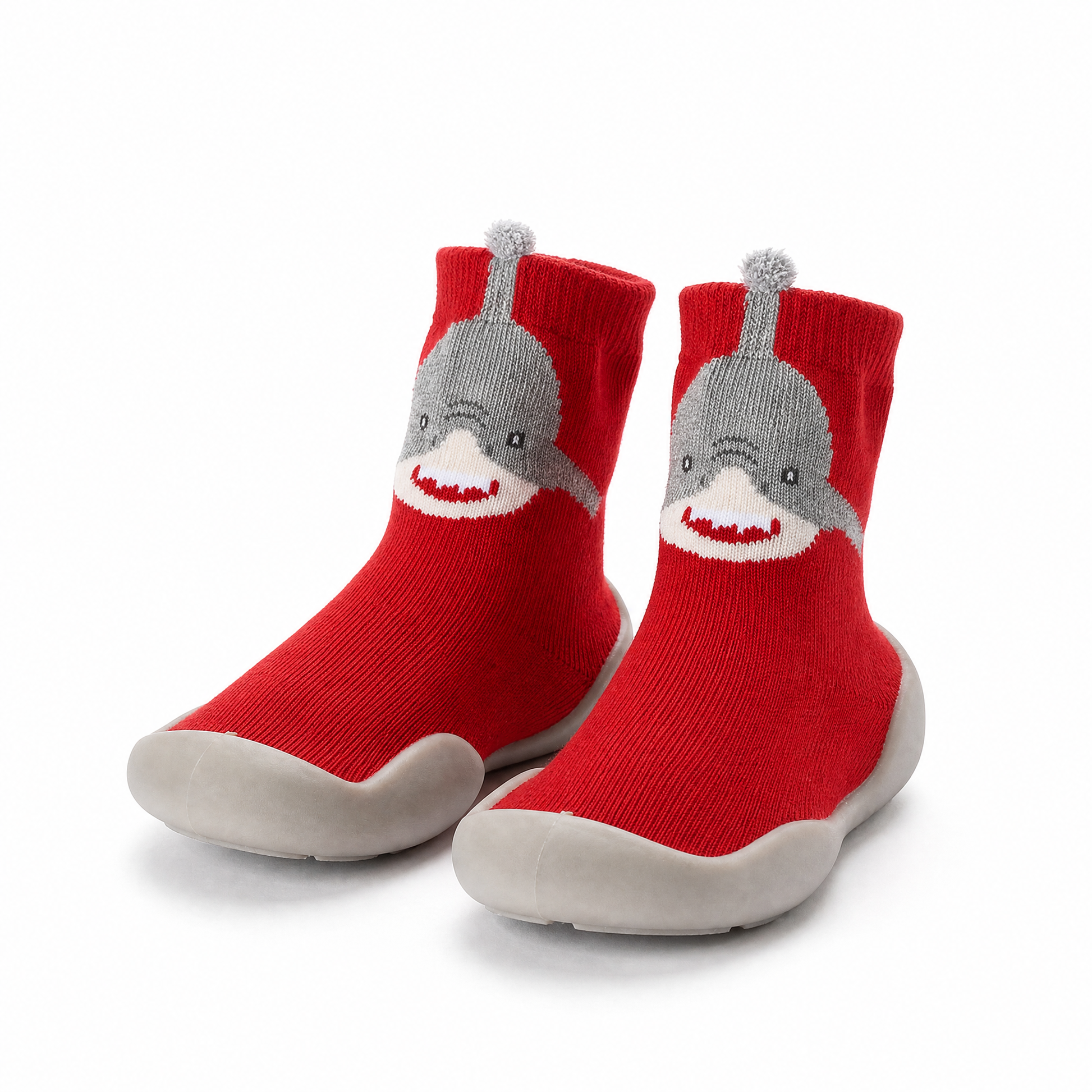 Chaussures-chaussettes bébé requin rouge - semelle antidérapante premiers pas