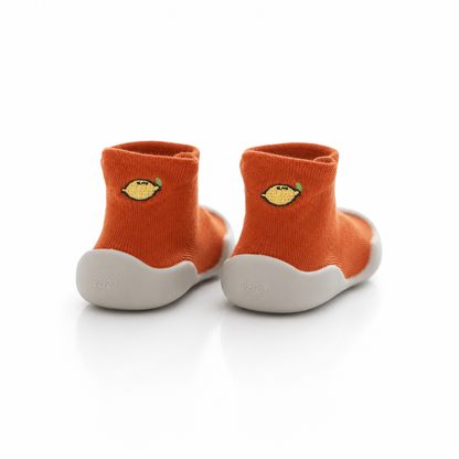 Chaussures-chaussettes bébé citron orange - semelle antidérapante premiers pas