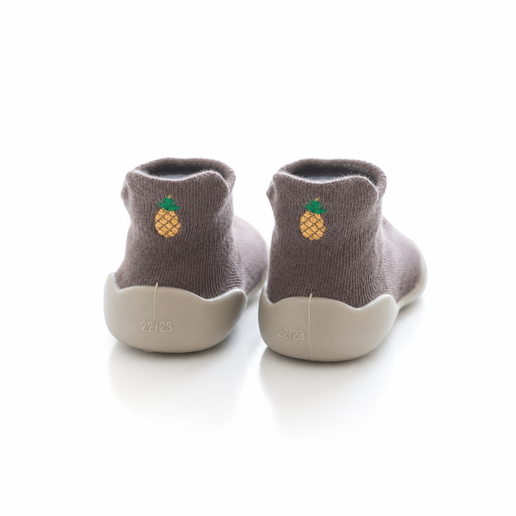 Chaussures-chaussettes bébé ananas violet - semelle antidérapante premiers pas