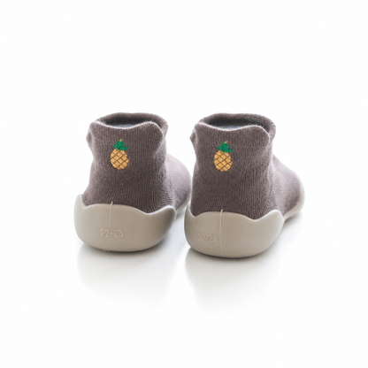 Chaussures-chaussettes bébé ananas violet - semelle antidérapante premiers pas