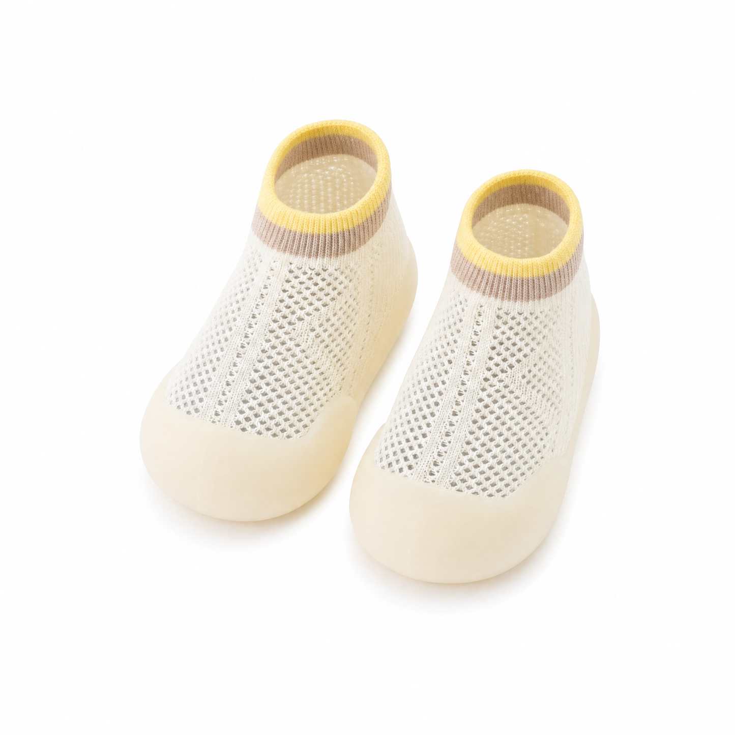 Chaussures-chaussettes bébé lin beige mesh respirant - semelle antidérapante premiers pas